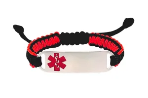 Micro Paracord Bracelet with Engraved Stainless Steel Medical ID Tag - Red