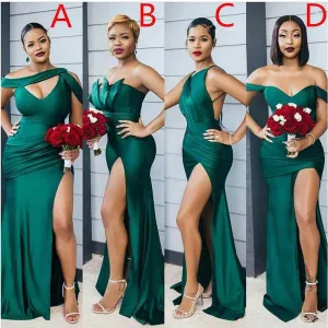 Mismatched Emerald Green Mermaid Long Bridesmaid Dresses,BDS0176