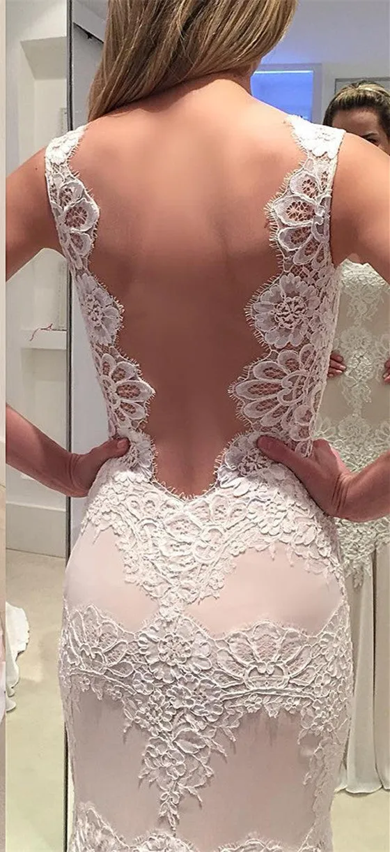 Most popular sexy Mermaid lace bridal gowns With Trailing, Backless Wedding Dress, WD0326