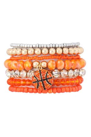 MYB1137 - MIXED BEADS CHARM BASKETBALL PENDANT BRACELET