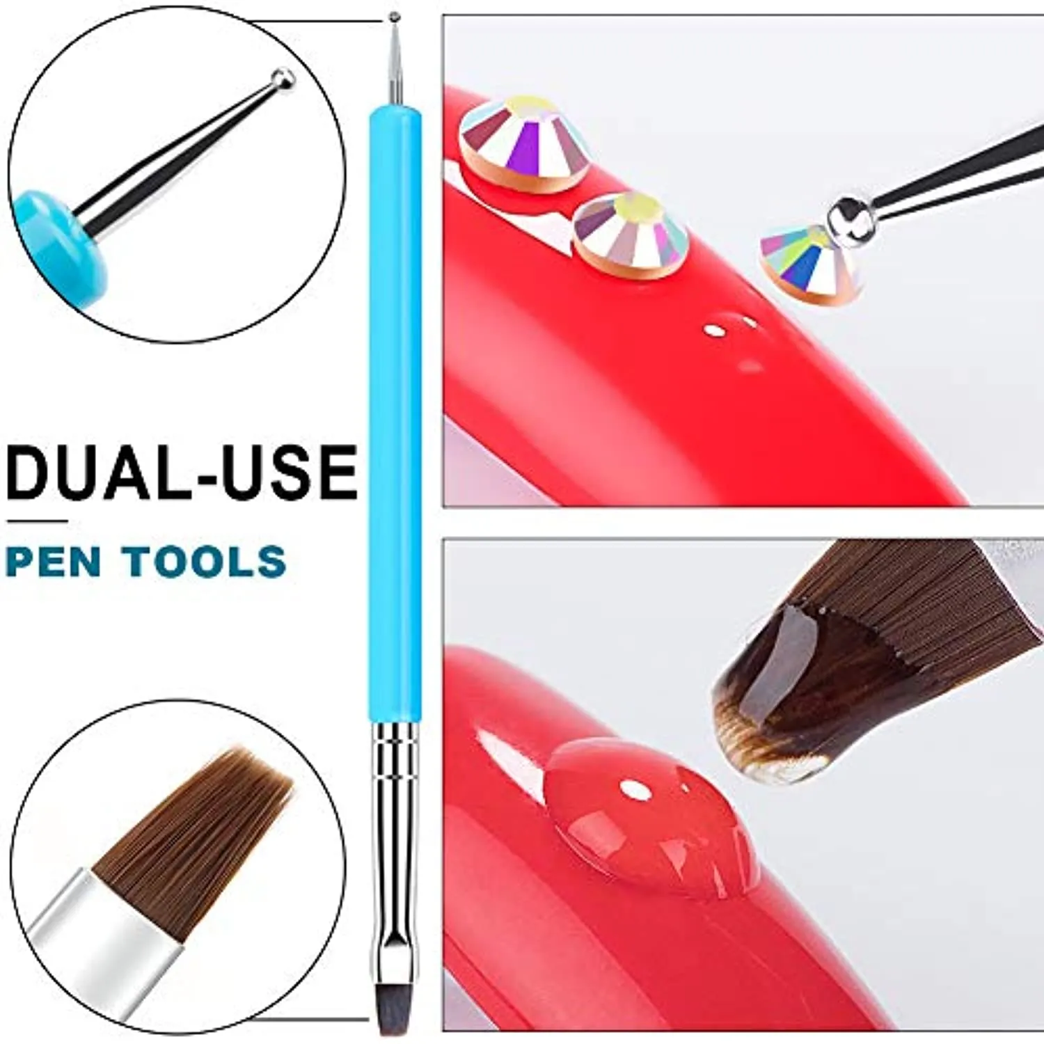 Nail Art 8ml×2 NO WIPE Rhinestone Glue Gel Adhesive Resin Gem Bead Stone Jewelry Diamond Gel Nail Polish Clear Decoration With Nail Rhinestones(Acrylic Rivet)＆Dual-Use Pen Tool (LED Light Cure Needed)