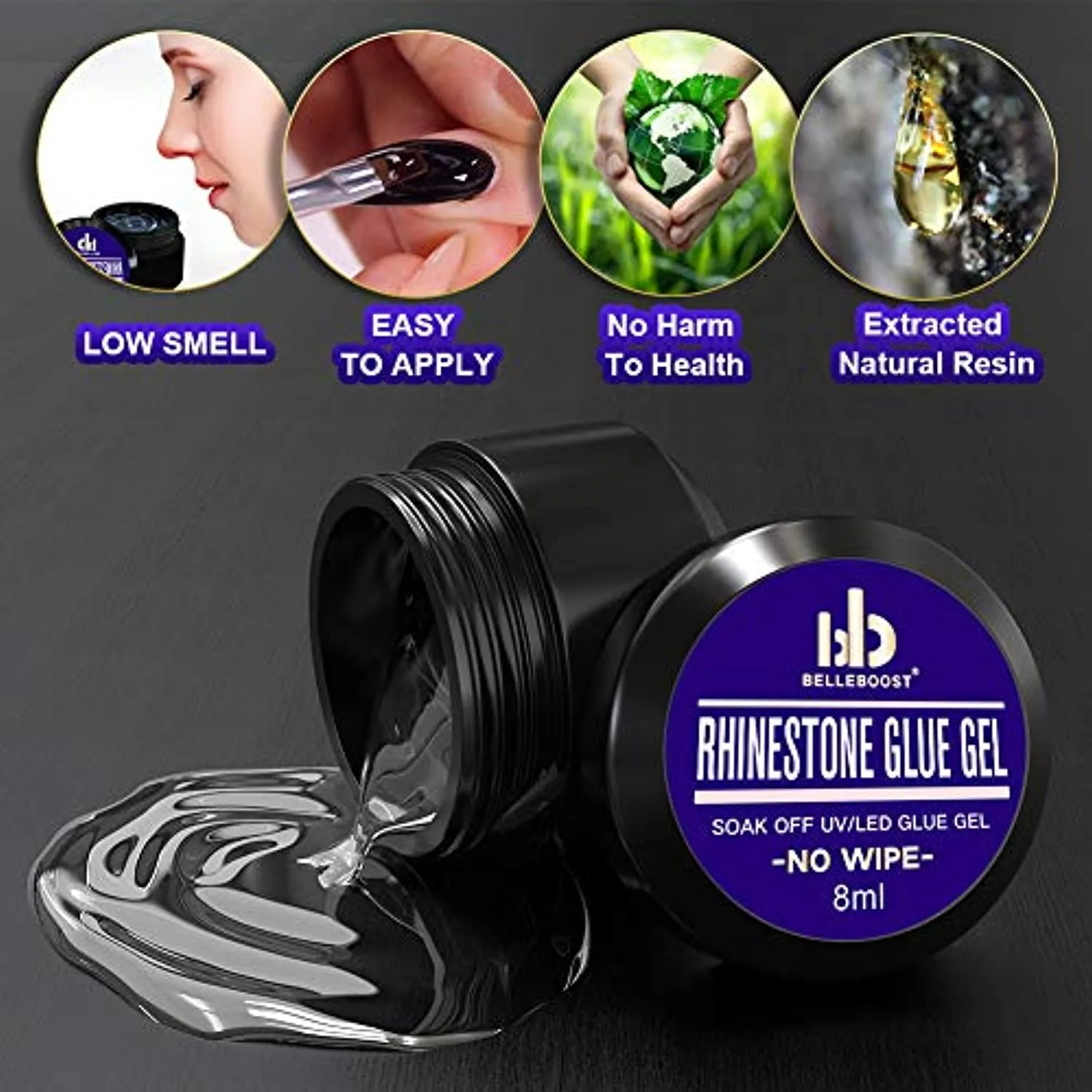 Nail Art 8ml×2 NO WIPE Rhinestone Glue Gel Adhesive Resin Gem Bead Stone Jewelry Diamond Gel Nail Polish Clear Decoration With Nail Rhinestones(Acrylic Rivet)＆Dual-Use Pen Tool (LED Light Cure Needed)