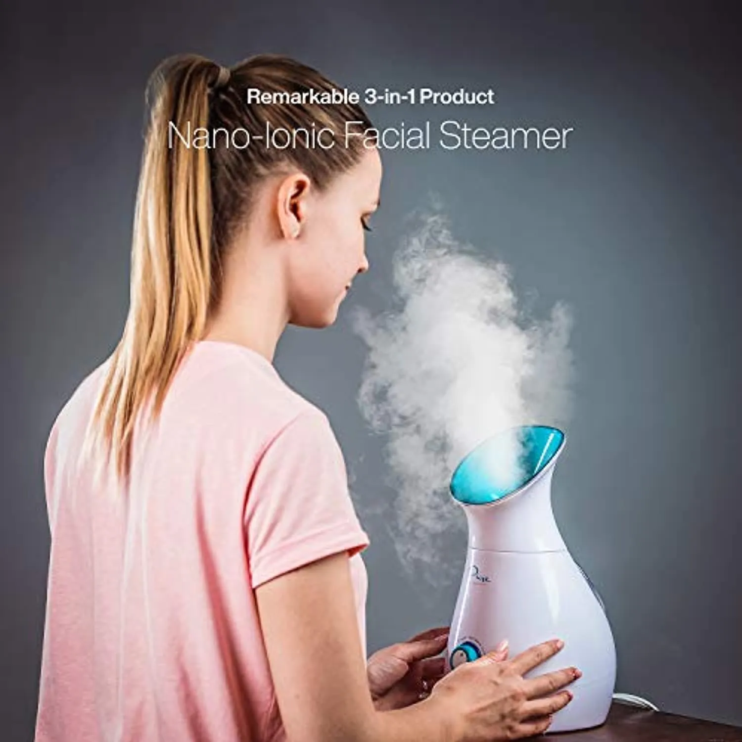 NanoSteamer Large 3-in-1 Nano Ionic Facial Steamer with Precise Temp Control - 30 Min Steam Time - Humidifier - Unclogs Pores - Blackheads - Spa Quality - Bonus 5 Piece Stainless Steel Skin Kit
