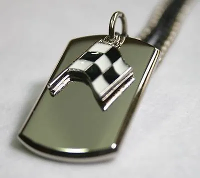 NASCAR RACING FLAG NECKLACE STAINLESS STEEL  DOG TAG PENDANT FREE ENGRAVING