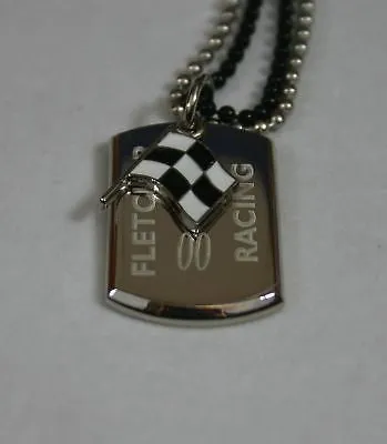 NASCAR RACING FLAG NECKLACE STAINLESS STEEL  DOG TAG PENDANT FREE ENGRAVING