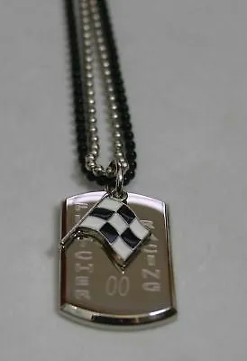 NASCAR RACING FLAG NECKLACE STAINLESS STEEL  DOG TAG PENDANT FREE ENGRAVING