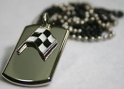 NASCAR RACING FLAG NECKLACE STAINLESS STEEL  DOG TAG PENDANT FREE ENGRAVING