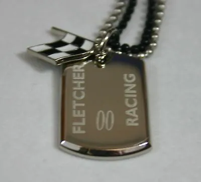 NASCAR RACING FLAG NECKLACE STAINLESS STEEL  DOG TAG PENDANT FREE ENGRAVING