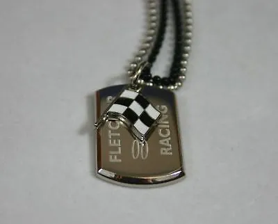 NASCAR RACING FLAG NECKLACE STAINLESS STEEL  DOG TAG PENDANT FREE ENGRAVING