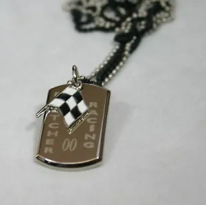 NASCAR RACING FLAG NECKLACE STAINLESS STEEL  DOG TAG PENDANT FREE ENGRAVING