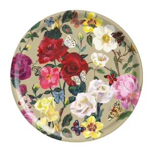 Nathalie Lete Roses Round Birch Wood Tray