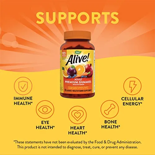 Nature's Way Alive! Adult Premium Multivitamin Gummy, Full Vitamin B Complex, Supports Immune Health*, 90 Gummies