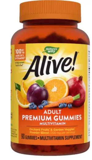 Nature's Way Alive! Adult Premium Multivitamin Gummy, Full Vitamin B Complex, Supports Immune Health*, 90 Gummies