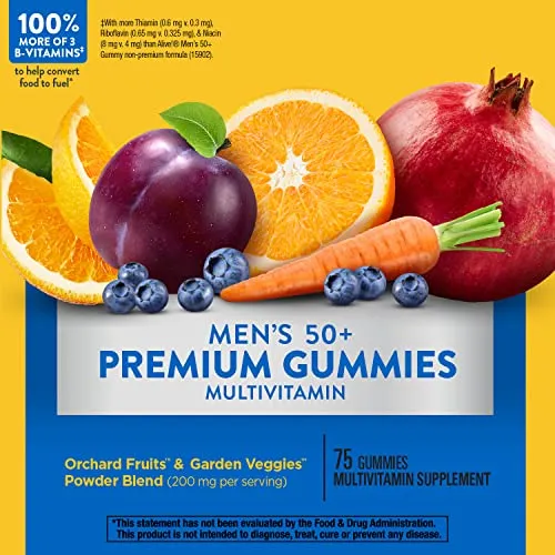 Nature's Way Alive! Men’s 50  Premium Gummy Multivitamins, Supports Multiple Body Systems, B-Vitamins, Gluten-Free, Vegetarian, Grape, Orange and Cherry Flavored Gummies, 75 Gummies