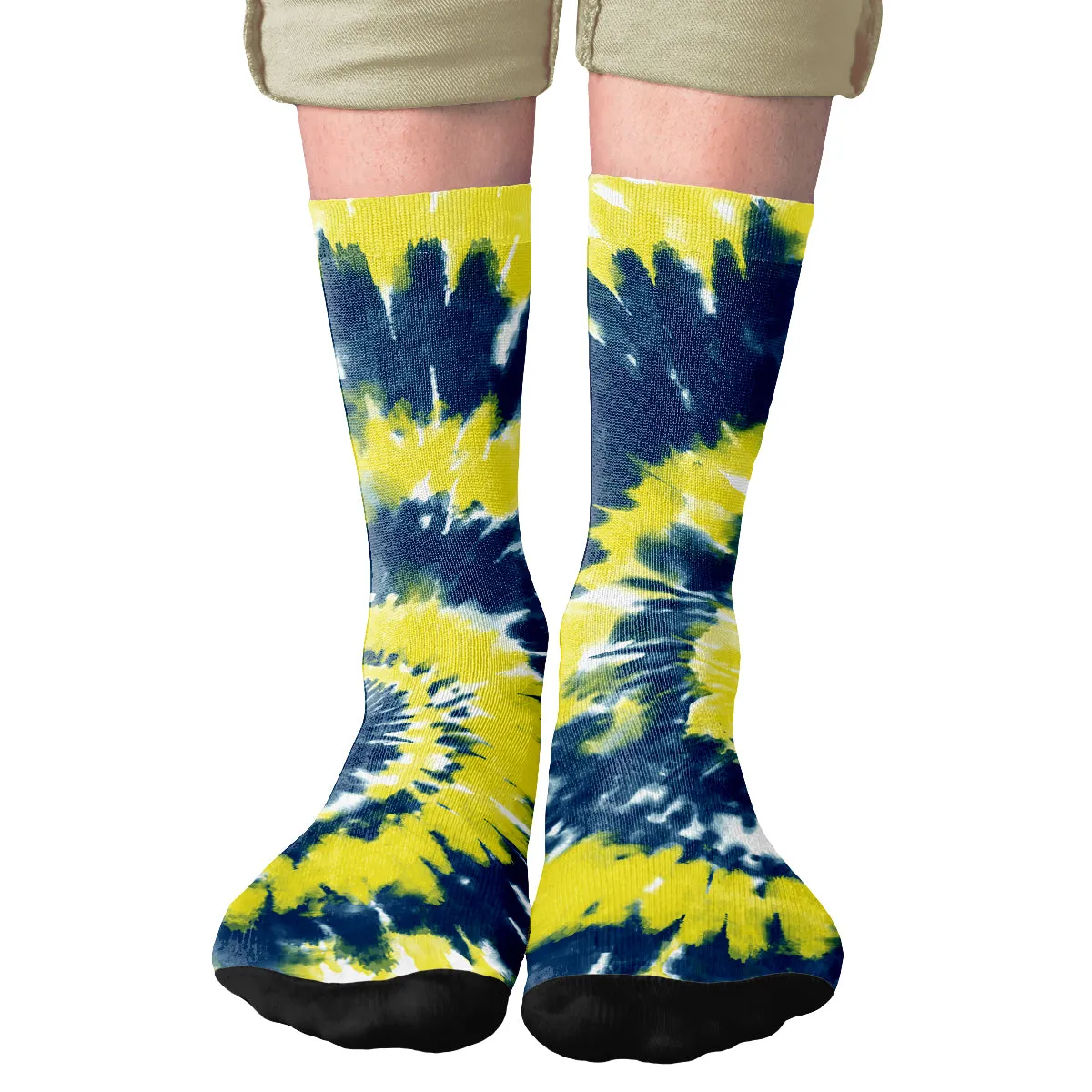 Navy Blue & Yellow Tie Dye Adult Crew Socks