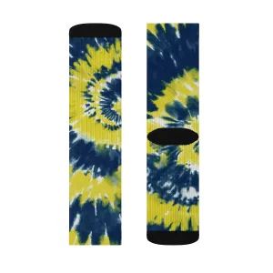 Navy Blue & Yellow Tie Dye Adult Crew Socks