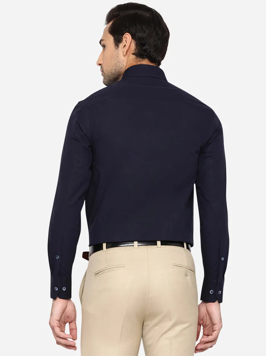 Navy Blue Solid Slim Fit Formal Shirt | Metal