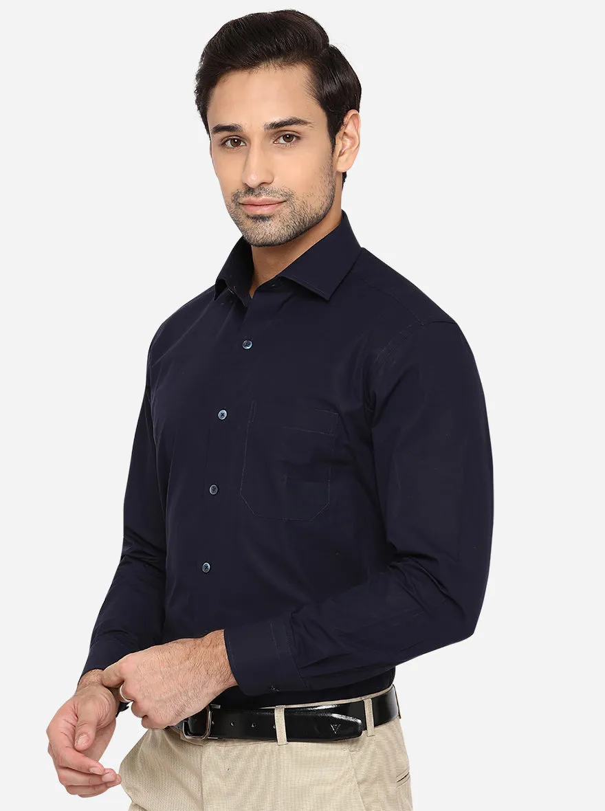 Navy Blue Solid Slim Fit Formal Shirt | Metal
