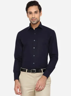 Navy Blue Solid Slim Fit Formal Shirt | Metal