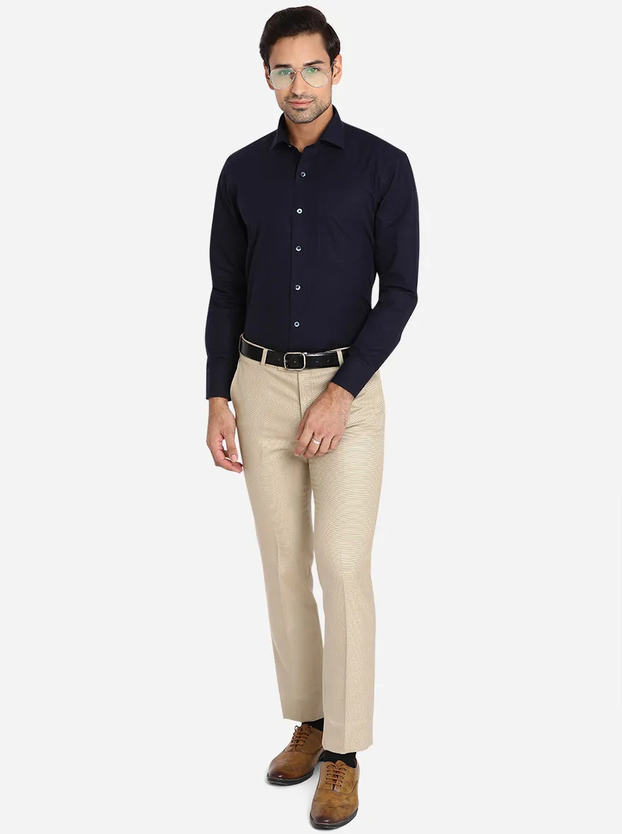 Navy Blue Solid Slim Fit Formal Shirt | Metal