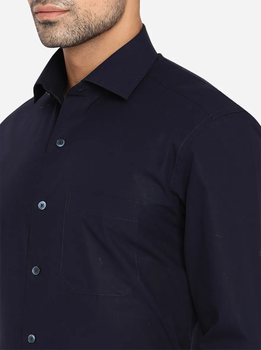 Navy Blue Solid Slim Fit Formal Shirt | Metal