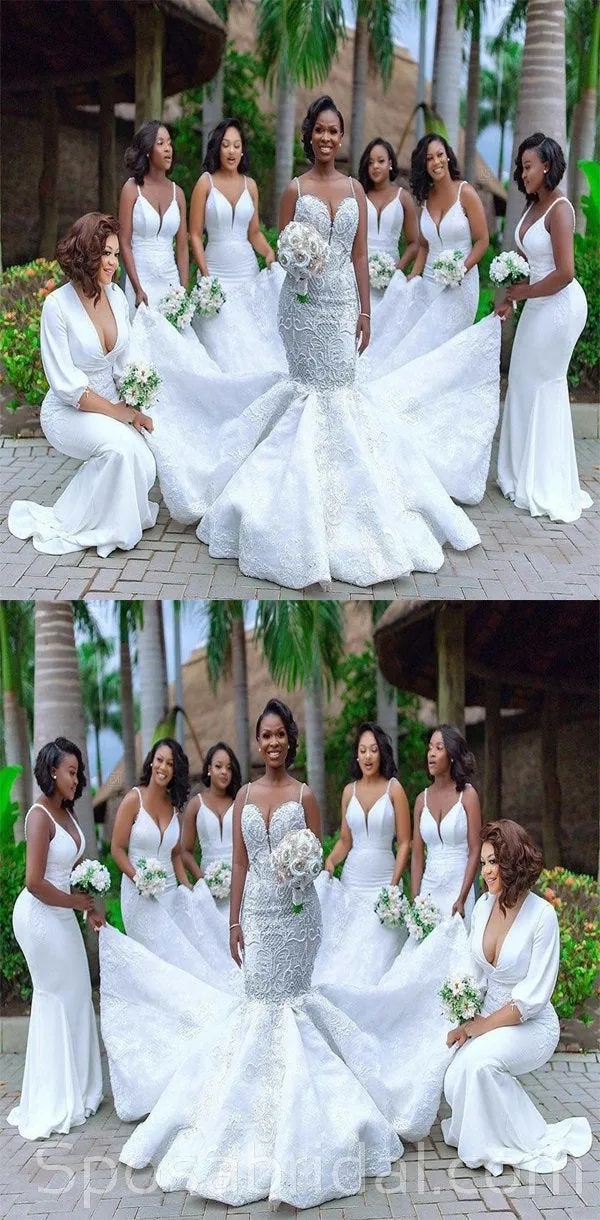 New Arrival Mismatch White Mermaid Fashion Fall Elegant Popular Bridesmaid Dresses, WG548
