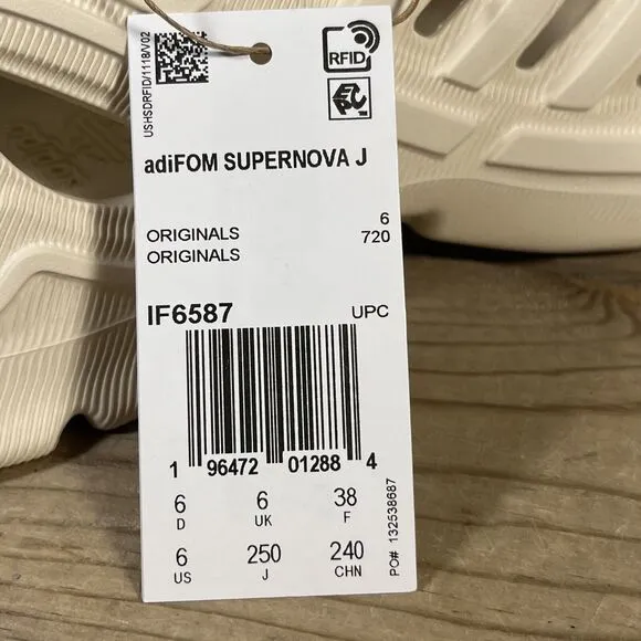 NEW Kids 6 / Womens 7 - Adidas AdiFOM Supernova J “Wonder White” Shoes IF6587