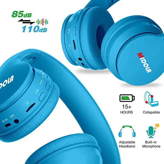 New MIDOLA Kids Bluetooth Wireless Headphones Wired On-Ear Headset Foldable Earphone with AUX 3.5mm Jack SD Card Slot, Built-in Mic, FM Radio