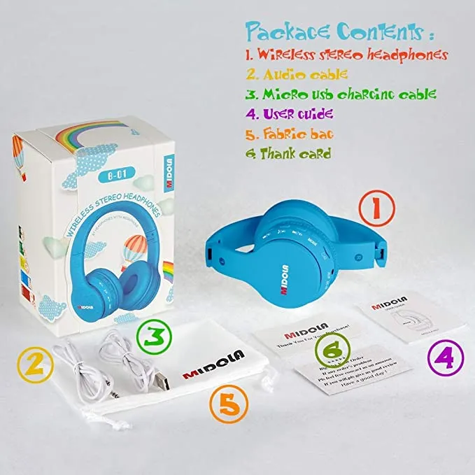 New MIDOLA Kids Bluetooth Wireless Headphones Wired On-Ear Headset Foldable Earphone with AUX 3.5mm Jack SD Card Slot, Built-in Mic, FM Radio