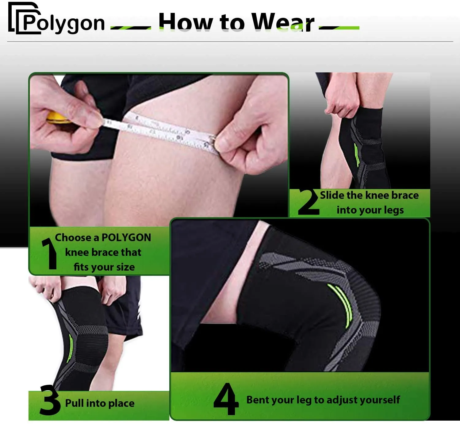 New Polygon Knee Support Brace 2 Pack, Polygon Knee Compression Sleeve for Running, Arthritis, ACL, Meniscus Tear, Sports, Joint Pain Relief and Injury Recovery (S)