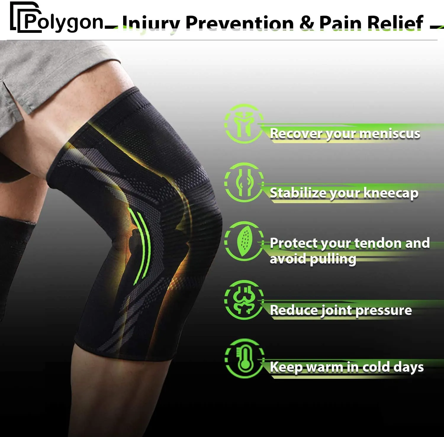 New Polygon Knee Support Brace 2 Pack, Polygon Knee Compression Sleeve for Running, Arthritis, ACL, Meniscus Tear, Sports, Joint Pain Relief and Injury Recovery (S)