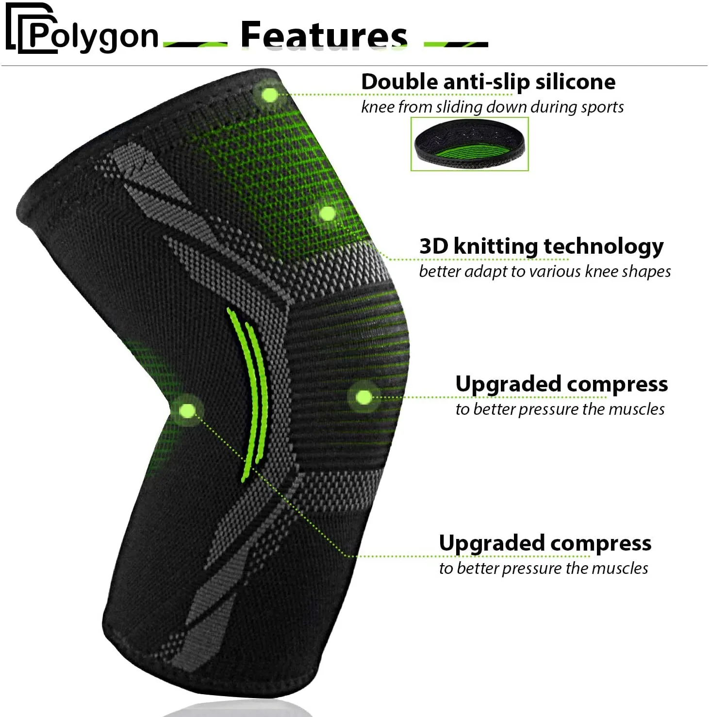 New Polygon Knee Support Brace 2 Pack, Polygon Knee Compression Sleeve for Running, Arthritis, ACL, Meniscus Tear, Sports, Joint Pain Relief and Injury Recovery (S)