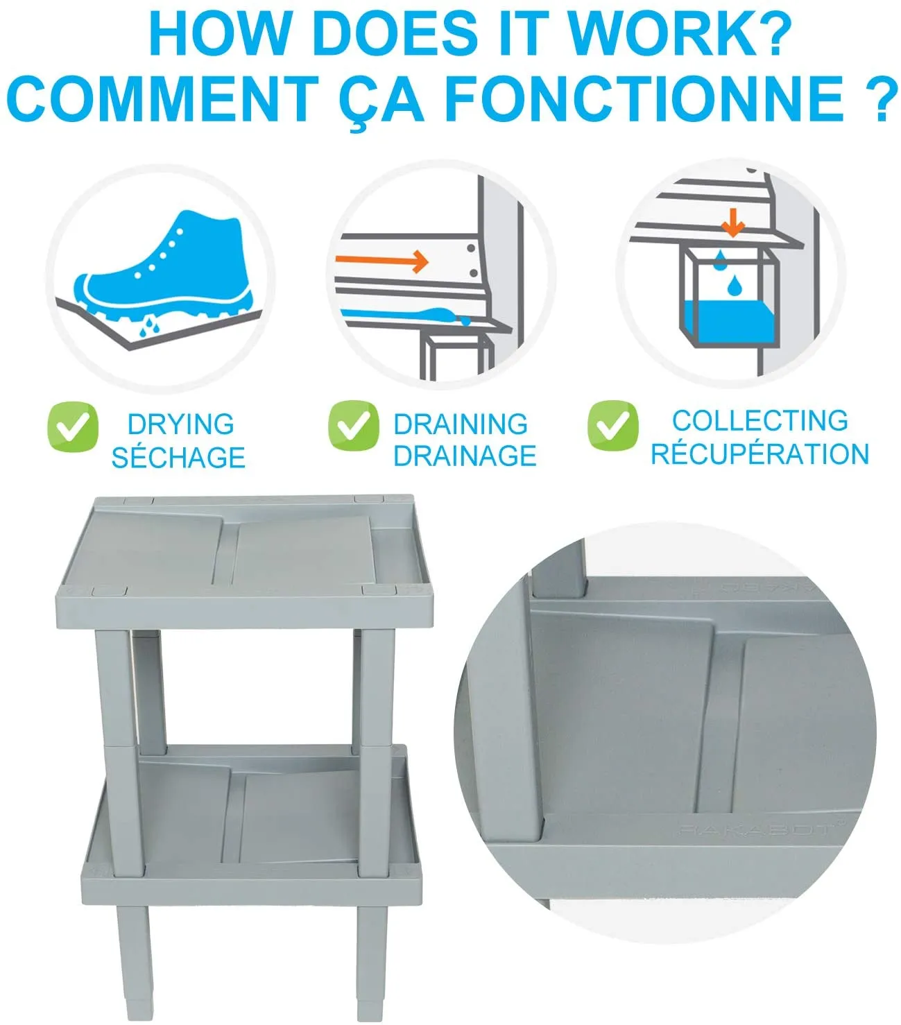 New RAKABOT Water Collecting Shoe Rack Unique Locker Shelf Solution and Locker Organizer