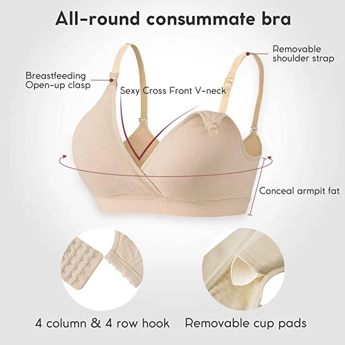 New Vinfact Nursing Bra 3 Pack Seamless V Neck Maternity Bra Women Pregnancy Breastfeeding No Underwire Sleeping Bras, Sz M!