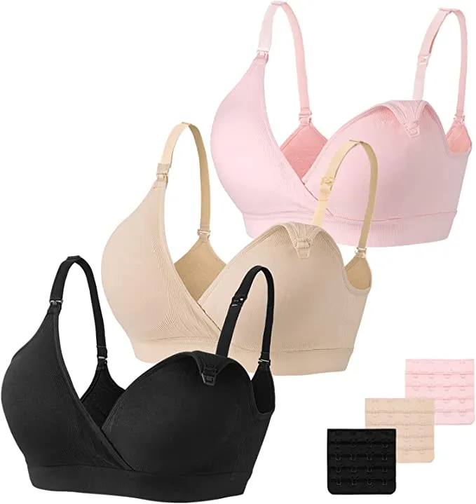 New Vinfact Nursing Bra 3 Pack Seamless V Neck Maternity Bra Women Pregnancy Breastfeeding No Underwire Sleeping Bras, Sz M!
