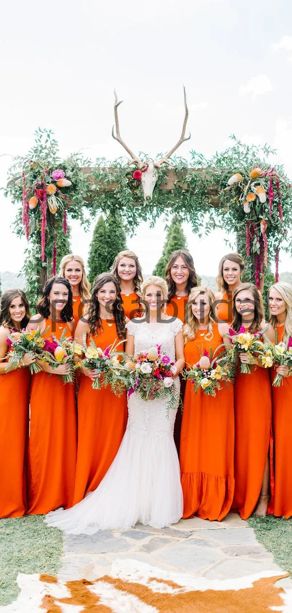 Newest Elegant Orange Long Popular Simple Bridesmaid Dresses WG662