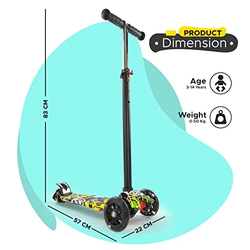 NHR Colorful Graffiti Scooty, 4 Wheel Scooter for Kids, Babies, Toddlers with Adjustable Height, LED Lights n Brake Scooter for Kids 3 to 10 Years (Anycolor)