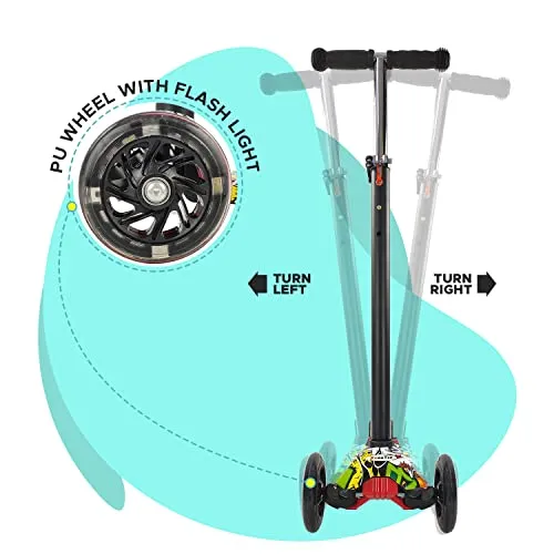 NHR Colorful Graffiti Scooty, 4 Wheel Scooter for Kids, Babies, Toddlers with Adjustable Height, LED Lights n Brake Scooter for Kids 3 to 10 Years (Anycolor)