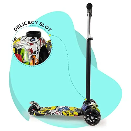 NHR Colorful Graffiti Scooty, 4 Wheel Scooter for Kids, Babies, Toddlers with Adjustable Height, LED Lights n Brake Scooter for Kids 3 to 10 Years (Anycolor)