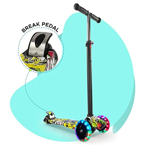 NHR Colorful Graffiti Scooty, 4 Wheel Scooter for Kids, Babies, Toddlers with Adjustable Height, LED Lights n Brake Scooter for Kids 3 to 10 Years (Anycolor)