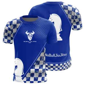 Noble Brands Jiu Jitsu BJJ Rash Guard Men’s Bjj No GI MMA Ranked Short Sleeve Compression Rash Guards - Blue Belt Knight Chess Piece Design