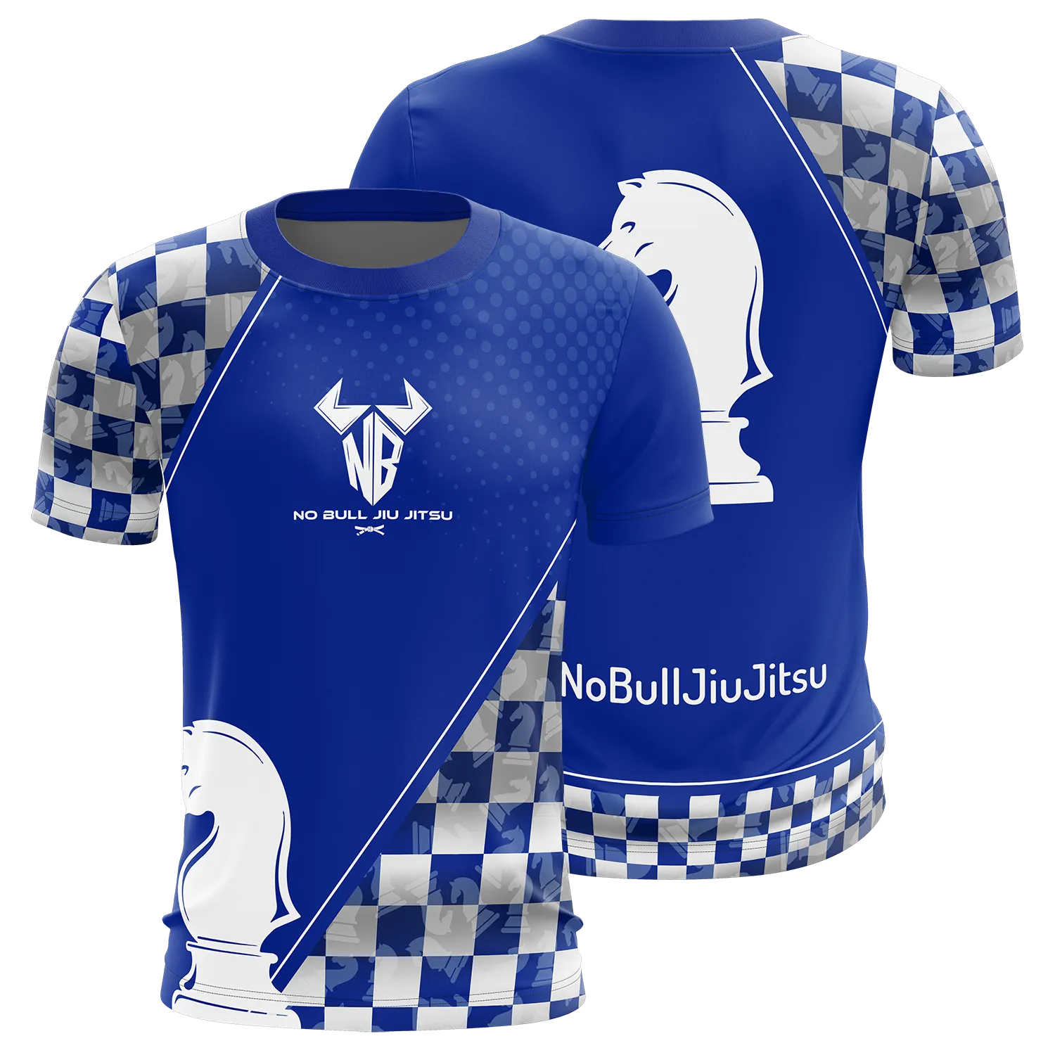 Noble Brands Jiu Jitsu BJJ Rash Guard Men’s Bjj No GI MMA Ranked Short Sleeve Compression Rash Guards - Blue Belt Knight Chess Piece Design