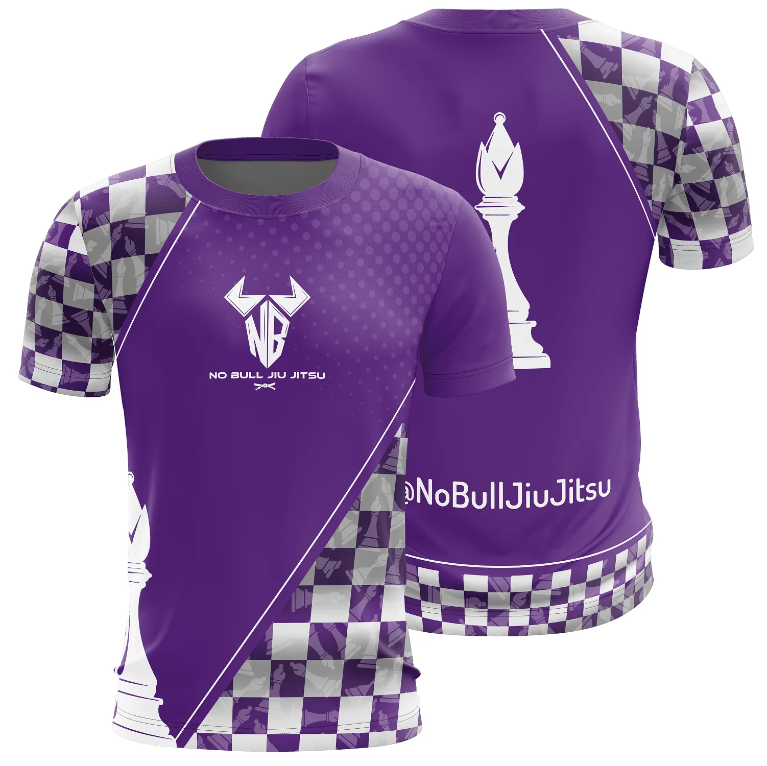 Noble Brands Jiu Jitsu BJJ Rash Guard Men’s Bjj No GI MMA Ranked Short Sleeve Compression Rash Guards - Purple Belt Bishop Chess Piece Design