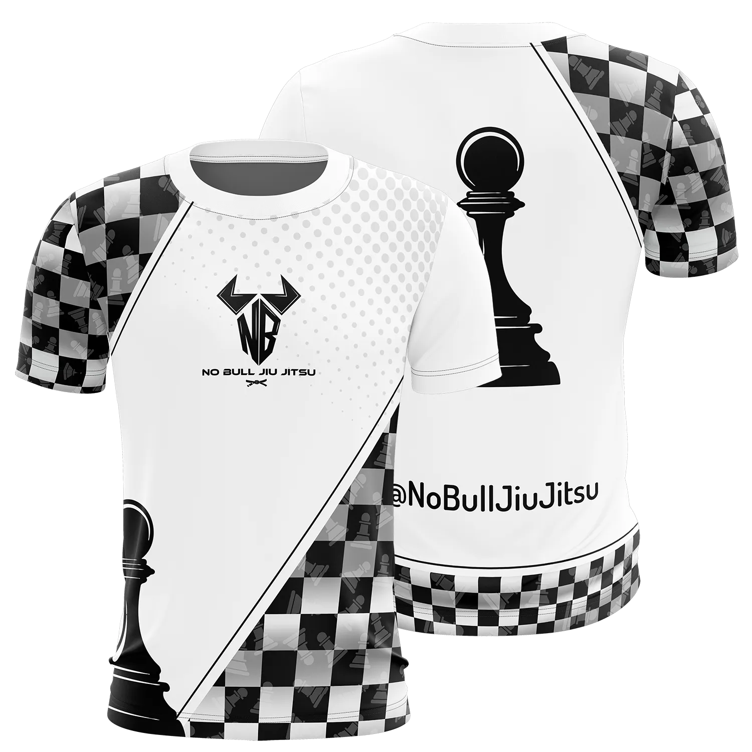 Noble Brands Jiu Jitsu BJJ Rash Guard Men’s Bjj No GI MMA Ranked Short Sleeve Compression Rash Guards - White Belt Pawn Chess Piece Design