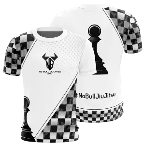 Noble Brands Jiu Jitsu BJJ Rash Guard Men’s Bjj No GI MMA Ranked Short Sleeve Compression Rash Guards - White Belt Pawn Chess Piece Design