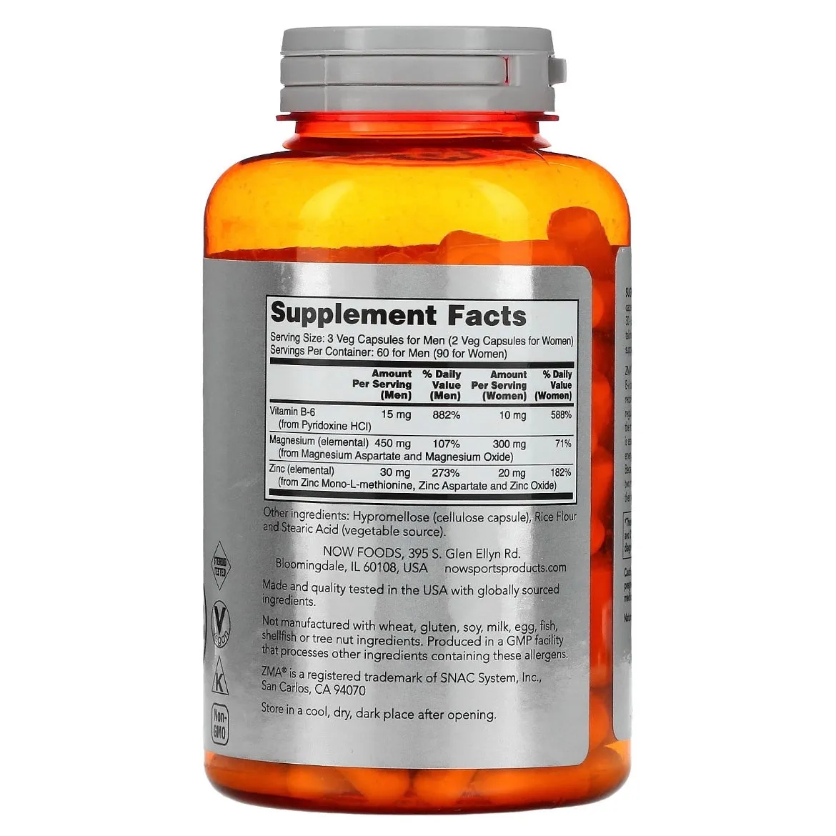 NOW Foods Sports ZMA Sports Recovery 180 Veg Capsules Exp Sep 2028