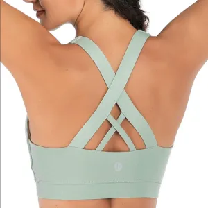 NWT Criss-Cross Back Padded Strappy Sports Bras Medium Support Yoga Bra