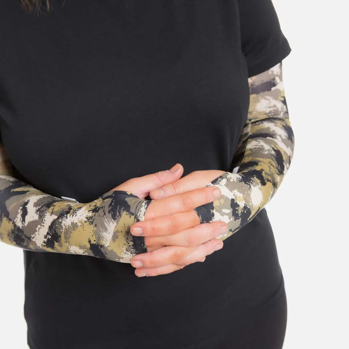 Olive Camo Arm Sleeves with Thumbhole - Adult