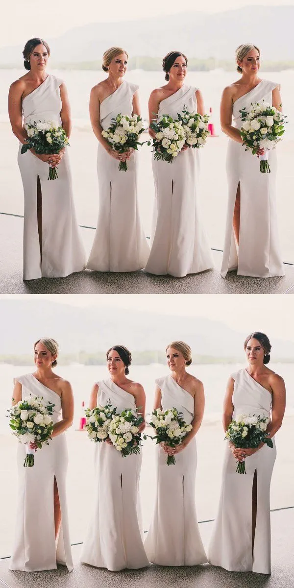 One Shoulder Side Split Mermaid  Simple Cheap Floor-length High Quality Bridesmaid Dresses, WG0492