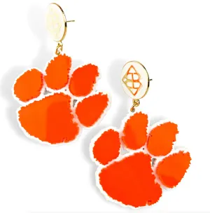 Orange and White Clemson Paw Earring